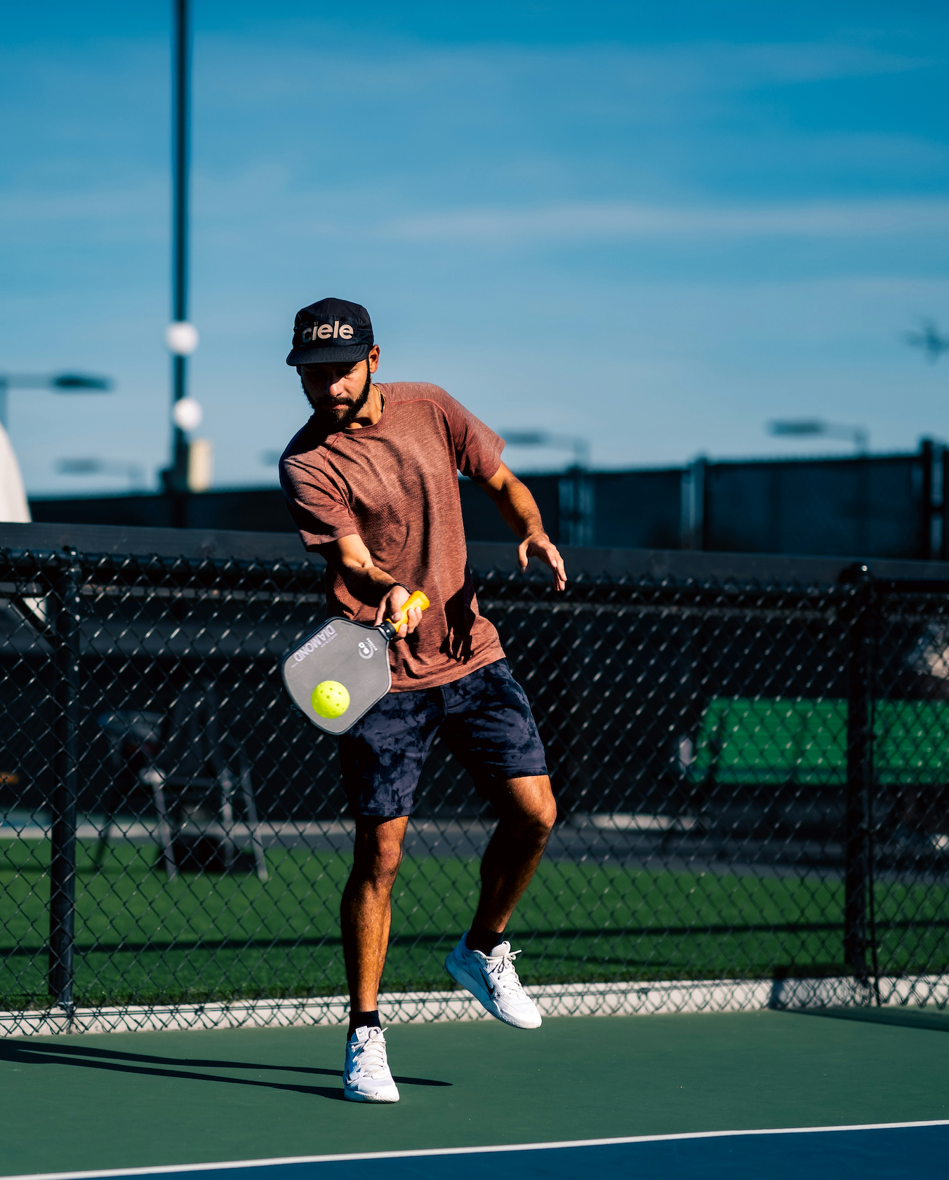 Pickleball player in action